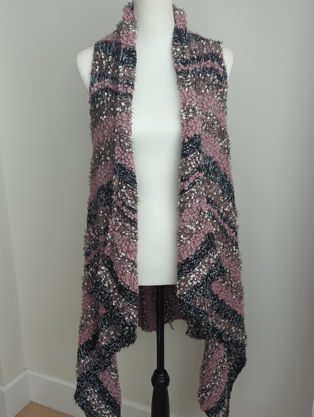 Simply Noelle Striped Sleeveless Cardigan Duster Sweater Vest